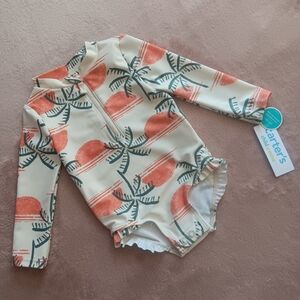 NWT Carter's Child Of Mine Tropical Zip-Up Snap-Up UPF 50+ Ruffle Swimsuit 18M